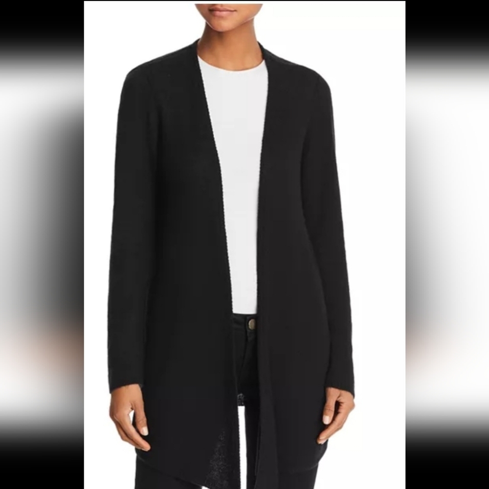 MINNIE ROSE 100% Cashmere Open Front Cardigan. Black. Medium